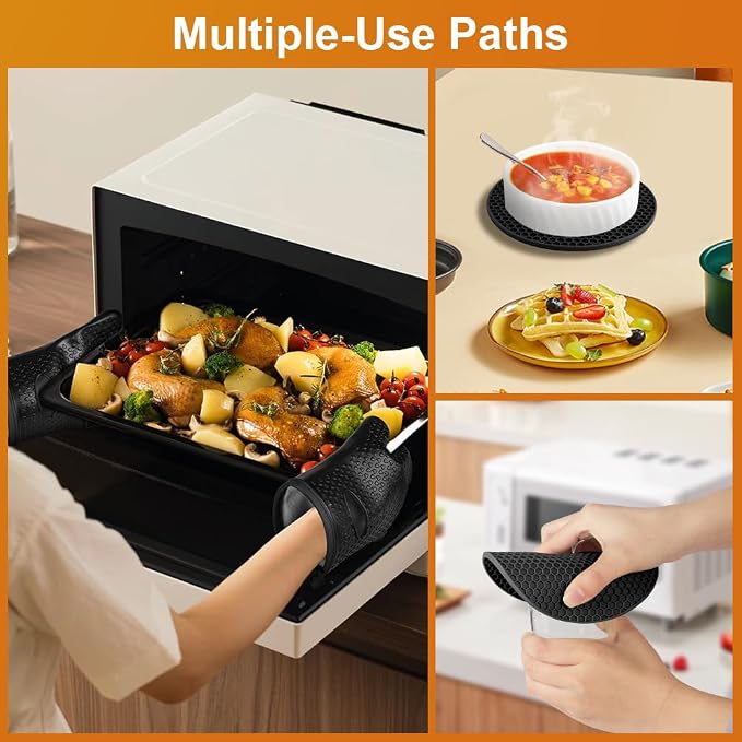 AUAUY Oven Mitts with 2 Pot Holders, Silicone Oven Gloves Heat Resistant 464°F - Image 6