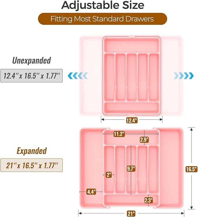 ukeetap Extra Large Expandable Silverware Organizer, BPA-Free Food-Safe Cutlery - Image 3