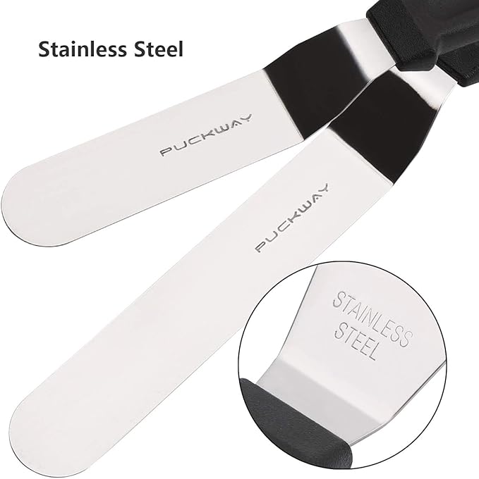 Offset Frosting Cake Knife set of 3 Black 6 8 & 10 Inch Angled Icing Spatula - Image 3