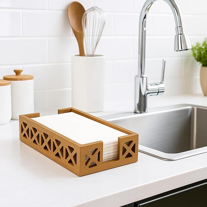 Acacia Wood Paper Towel Holder for Bathroom Counter Decor Trays Table Napkin - Image 7
