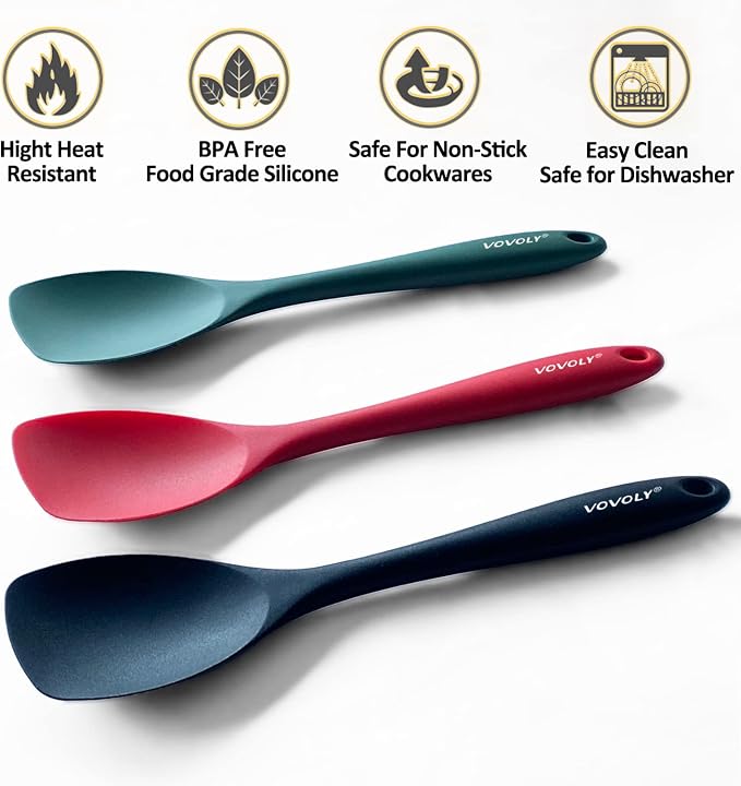 Upgrade Silicone Spatula Spoon Set, VOVOLY Heat Resistant Rubber Spoonula - Image 2