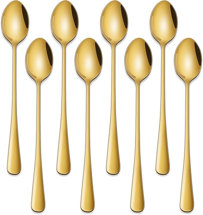 7.5 Inch Gold Iced Tea Spoons, Long Handle Stirring Spoon by DEHOVKitchen