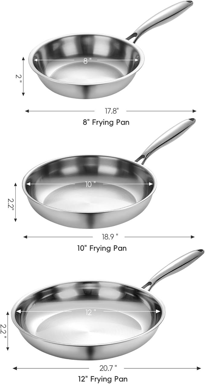 SuperCook 3-Piece Tri Ply Stainless Steel Frying Pan Set, Stainless Skillet Pan - Image 2