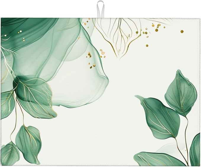 Watercolor Green Palm Leaves Dish Drying Mat 18x24 Inch, Microfiber Absorbent by Unknown