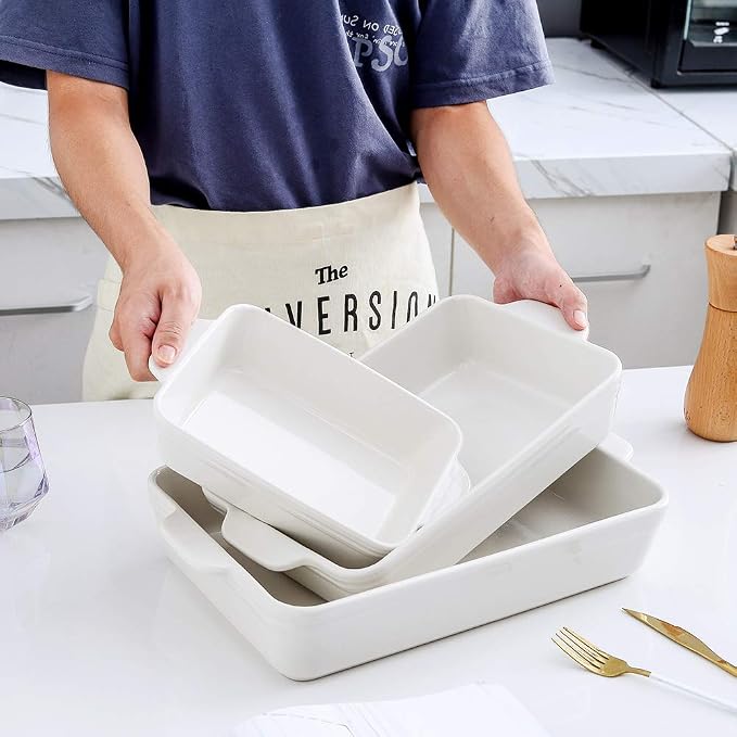 KOOV Bakeware Set, Ceramic Baking Dish Set, Rectangular Casserole Dish Set - Image 4