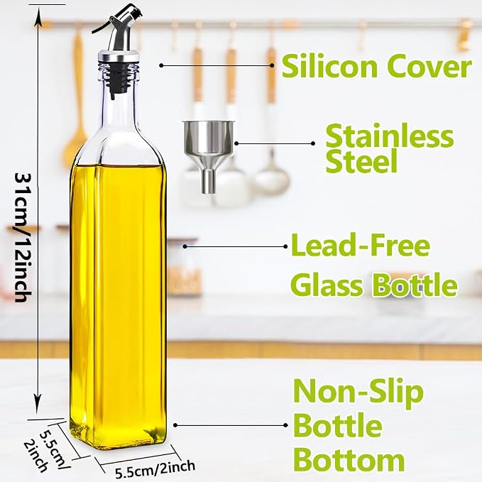 Showvigor Olive Oil Dispenser Bottles, 2 Pourers and 1 Funnel - Image 3