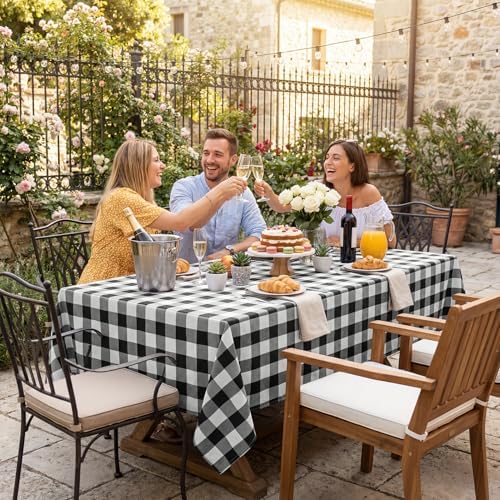 Softalker Gingham Tablecloth Rectangle, Black and White, 60 x 84 Inch