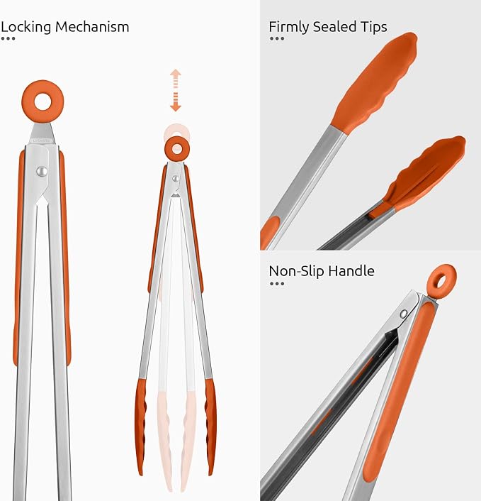 600ºF Heat Resistant Kitchen Tongs: U-Taste 9+12 inch Silicone Cooking Tong Set - Image 6