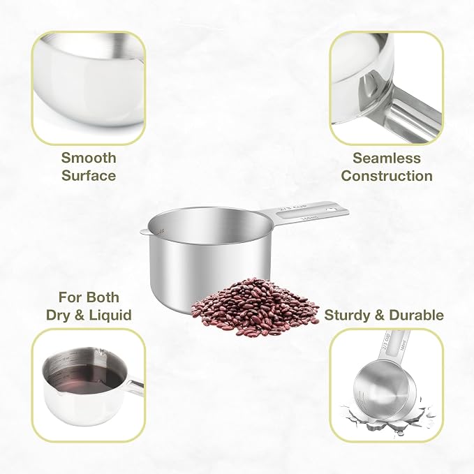 2PCS 2/3Cup Single Measuring Cup, Etched Inner Scale Stainless Steel Measure - Image 5