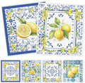 Blue Tiles Lemons Swedish Dishcloths, 6 Pack Reusable Swedish Dish