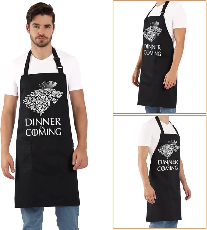 Grill Aprons for Men Women, Dinner is Coming Kitchen Chef Apron - Image 8
