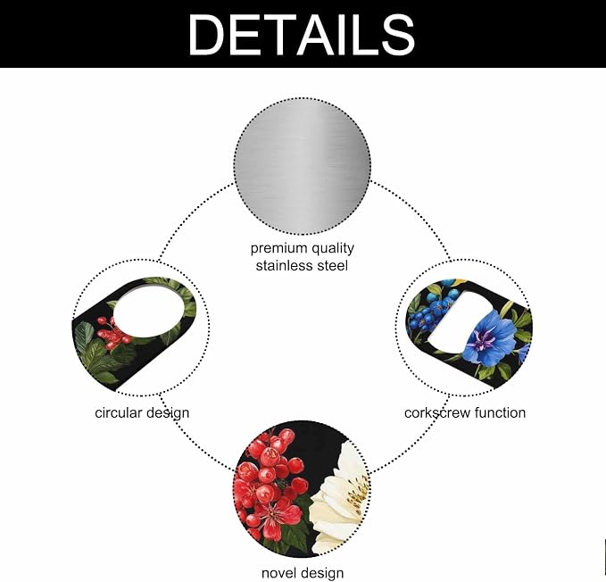 Flowers Stainless Steel Bottle Opener Poppy Wild Roses Cornflower - Image 3
