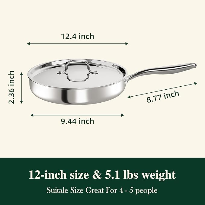 12 Inch Tri-Ply Stainless Steel Frying Pan, Frying Pan - Image 8