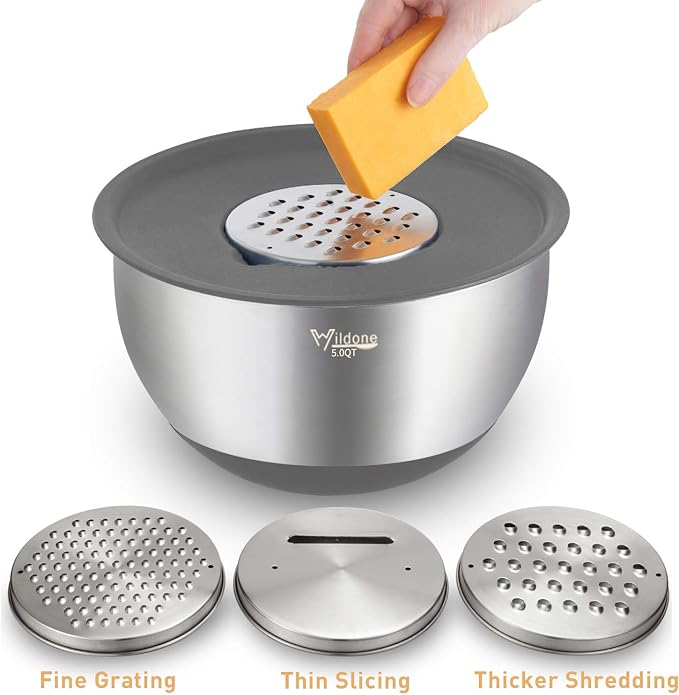 Wildone Mixing Bowls with Airtight Lids Set, with Grater Attachments & Non-Slip - Image 3