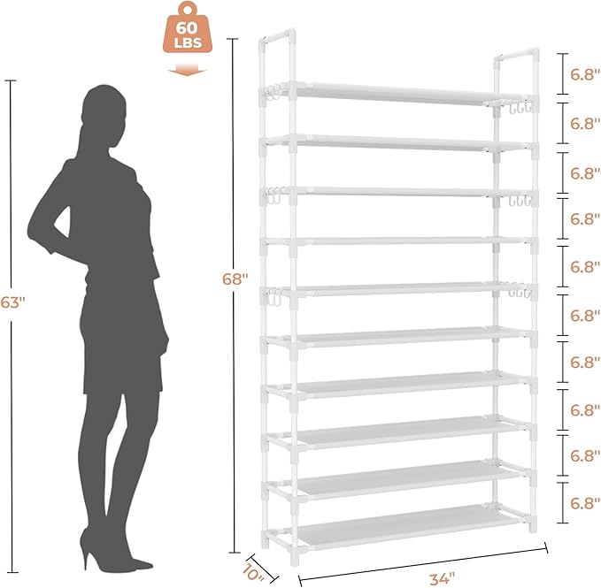 LANTEFUL Tall Shoe Rack 10 Tier Shoe Organizer Large Shoe Shelf - Image 3