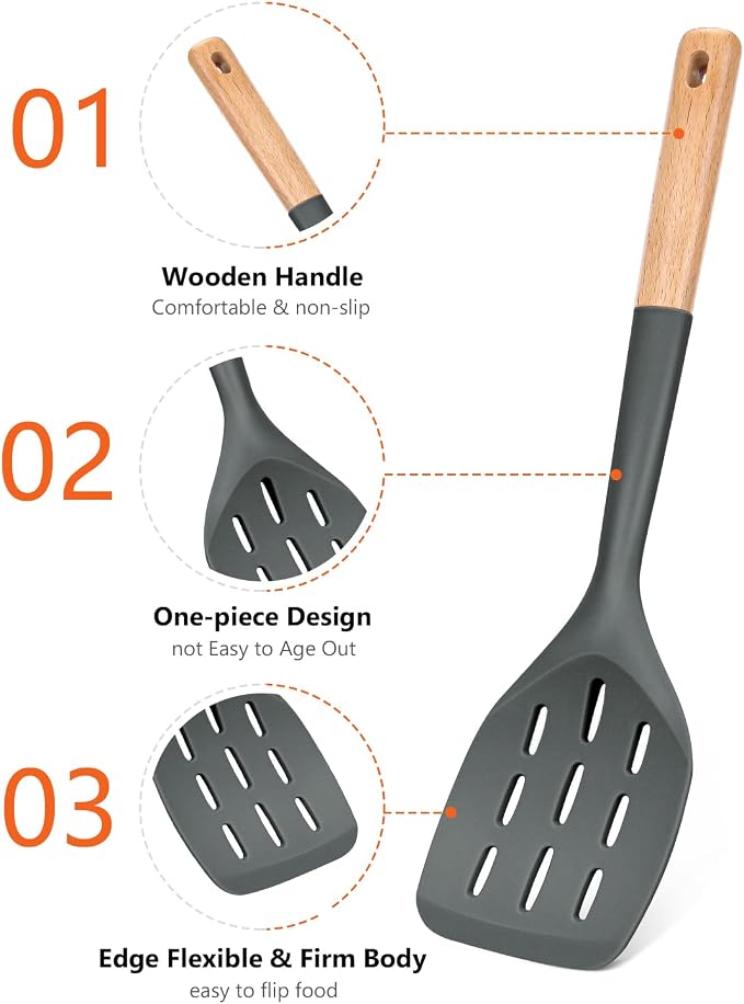 Pack of 2 Silicone Spatula, Non Stick Cooking Utensil Set Wooden Handle Kitchen - Image 2