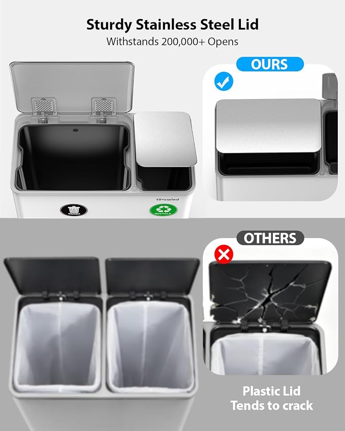 Lovewind Dual Trash Can, 14 + 6 Gallon Garbage Can - Image 5