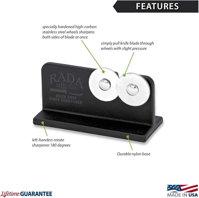 Rada Cutlery Quick Edge Knife Sharpener, 3.5" x 2", Stainless Steel Wheels - Image 3