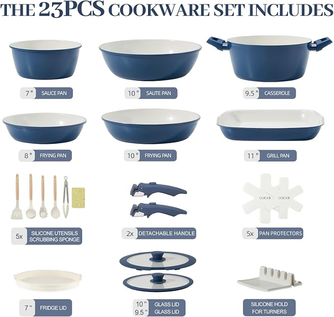 23Pcs Ceramic Cookware Set Non Stick Pots and Pans Set Non Toxic - Image 2