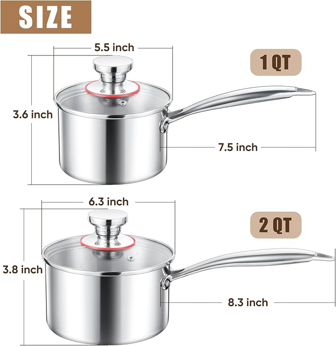 E-far Stainless Steel Saucepan Set - 1Qt & 2 Qt - Image 2
