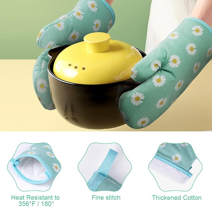 AUAUY Oven Mitts and Potholders, BBQ Gloves Heat Resistant, 1 Pair Oven Mitts - Image 2