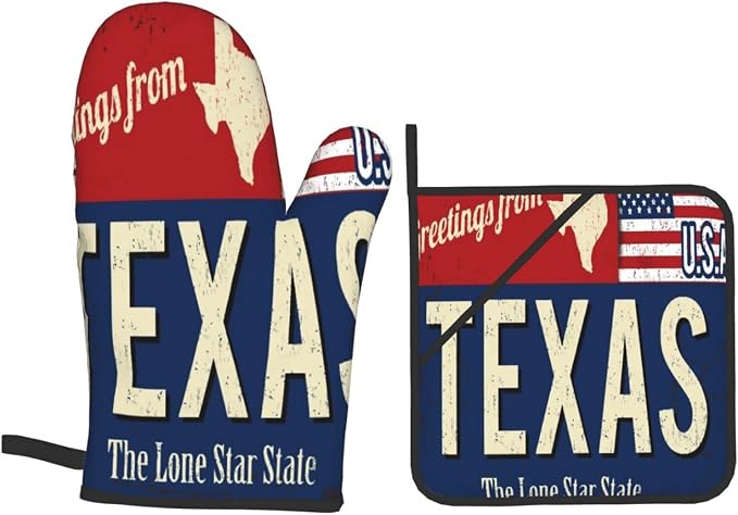 Oven Mitts and Pot Holders Sets of 4, Texas Lone Star State Retro US, Oven - Image 9