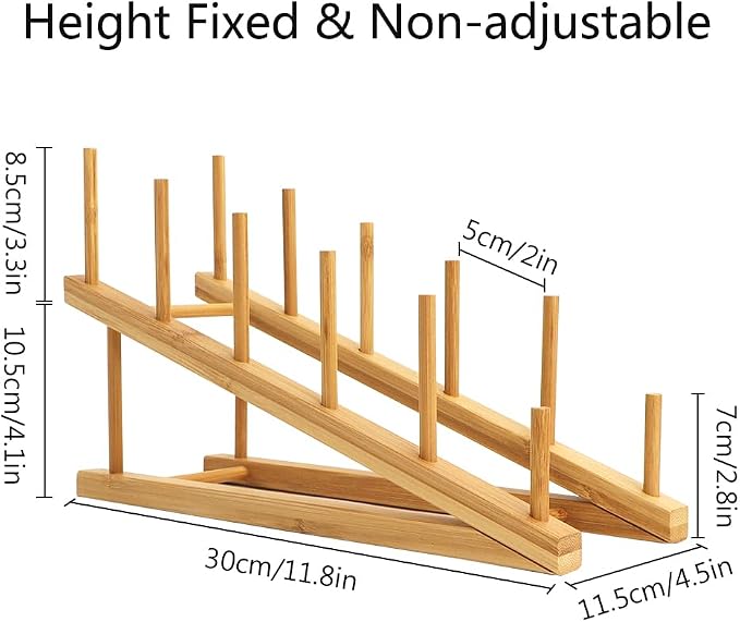 4 PCS Wooden Dish Drying Rack Bamboo Plate Dish Rack Stand Kitchen Cabinet - Image 2
