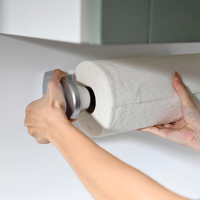 simpletome Paper Towel Holder Under Cabinet or Wall Mount ONE Hand Operation - Image 9