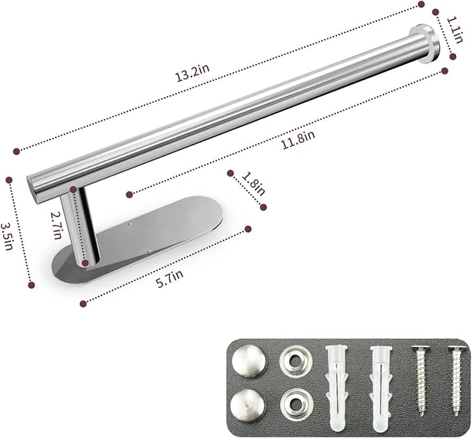 Paper Towel Holder with 2 Hooks-Under Cabinet Paper Towel Holder - Image 6