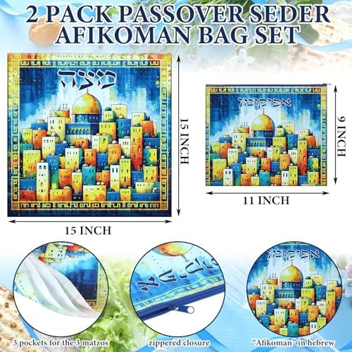 Mindsoft 2 Pcs Passover Afikoman Bags set Passover Seder Afikomen