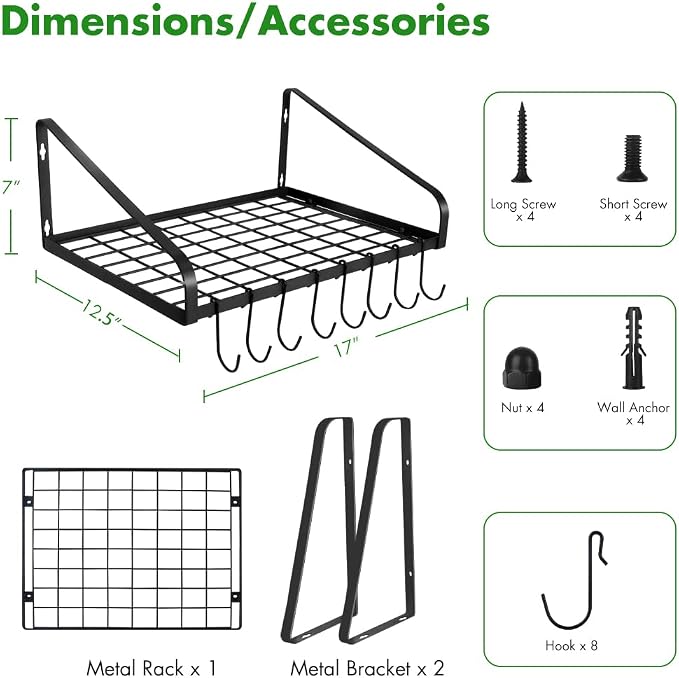 Felibeaco Hanging Pots & Pans Rack, Wall Mounted Pots Pans Organizer Holder Rack - Image 7