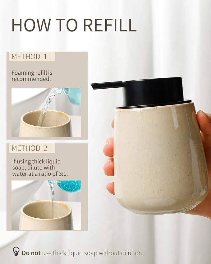 Bosilunlife Ceramic Foaming Soap Dispenser - 12Oz Bathroom Countertop Kitchen - Image 6
