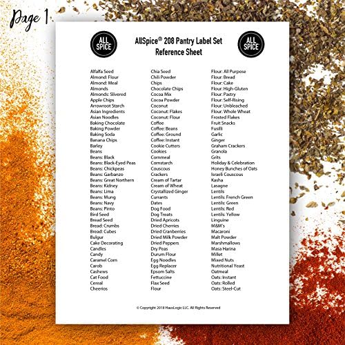 AllSpice 208 Preprinted Water Resistant Bulk Pantry Labels Set