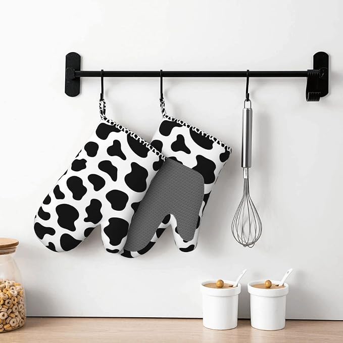 Cow Print Oven Mitts and Pot Holders Sets of 2, Resistant Recycled Infill - Image 6