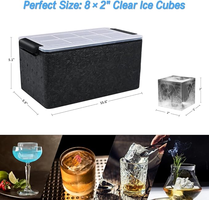 TINANA Upgrade 2 Inch Clear Ice Cube Tray Make 8 Large Square Crystal Clear Ice - Image 3