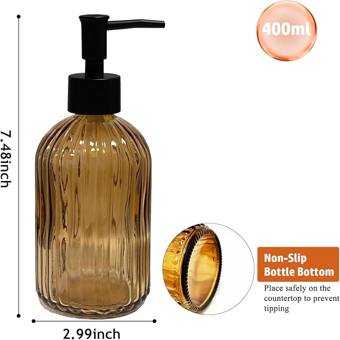 14Oz Black Pump Glass Soap Dispenser, - Image 3
