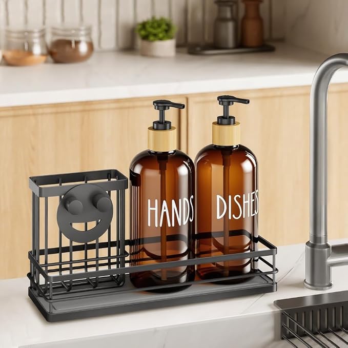 Moforoco Kitchen Dish Soap Dispenser Set, 16OZ Glass Bottle, Hand and Dish Soap - Image 6
