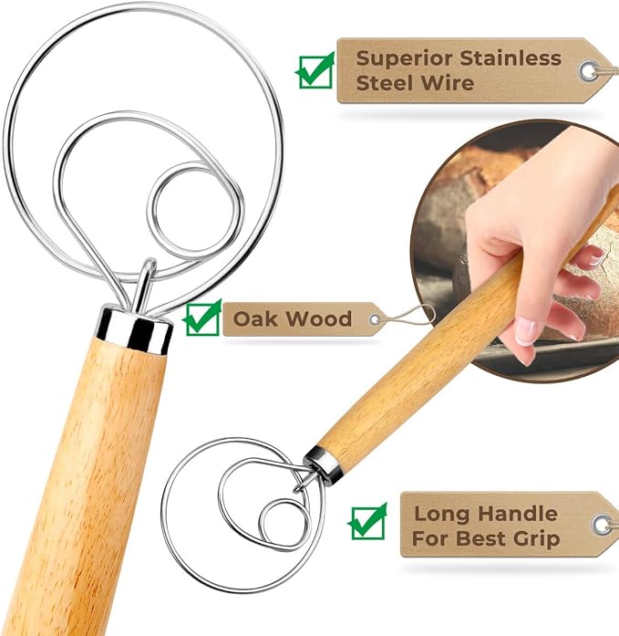 Danish Dough Whisk Bread Mixer，2 Pack Premium Stainless Steel Dutch Whisk - Image 3