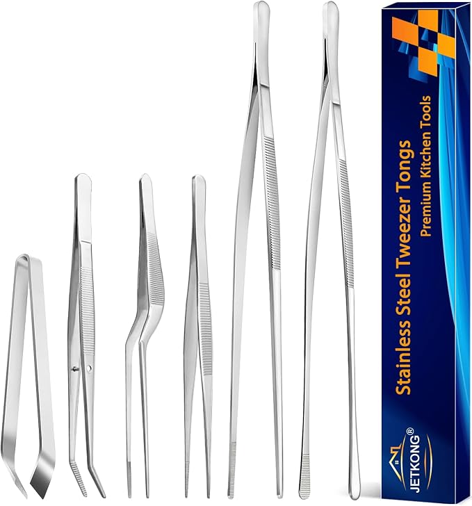 JETKONG 6 Pcs Cooking Tweezer Tongs, Professional Chef Tweezers by JETKONG