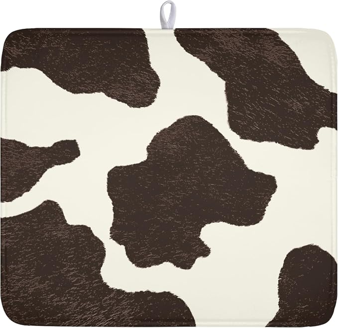 Milk Cow Drying Mat 18x16 Inch, Cattle Fur Farmhouse Dish Drainer Mats Summer by Trongr