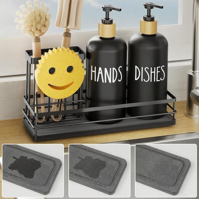 Moforoco Kitchen Dish Soap Dispenser Set, 16OZ Glass Bottle, Hand and Dish Soap by MOFOROCO