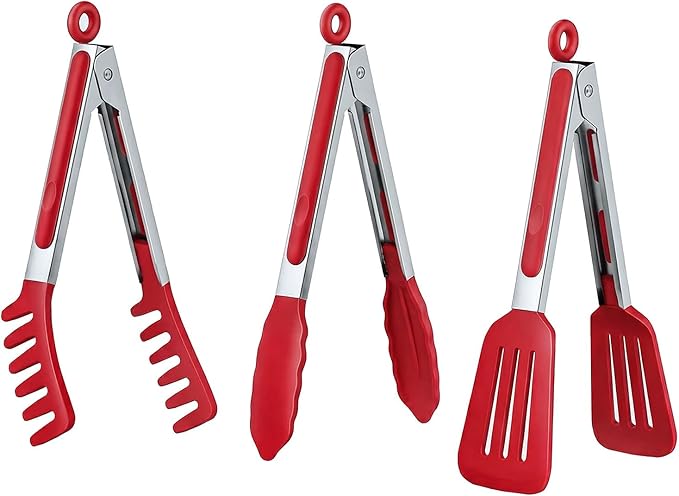 HST 3 Pack Kitchen Tongs, Non Stick Stainless Steel 9 Inch Tongs by HST