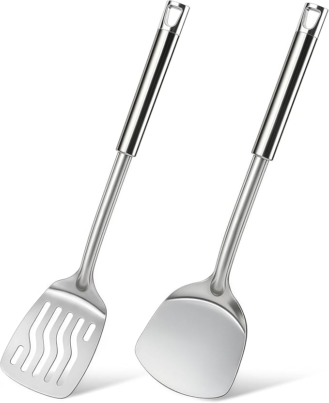 2 Pcs Stainless Steel Spatulas Set, Metal Spatula Solid & Slotted Turner by Unknown
