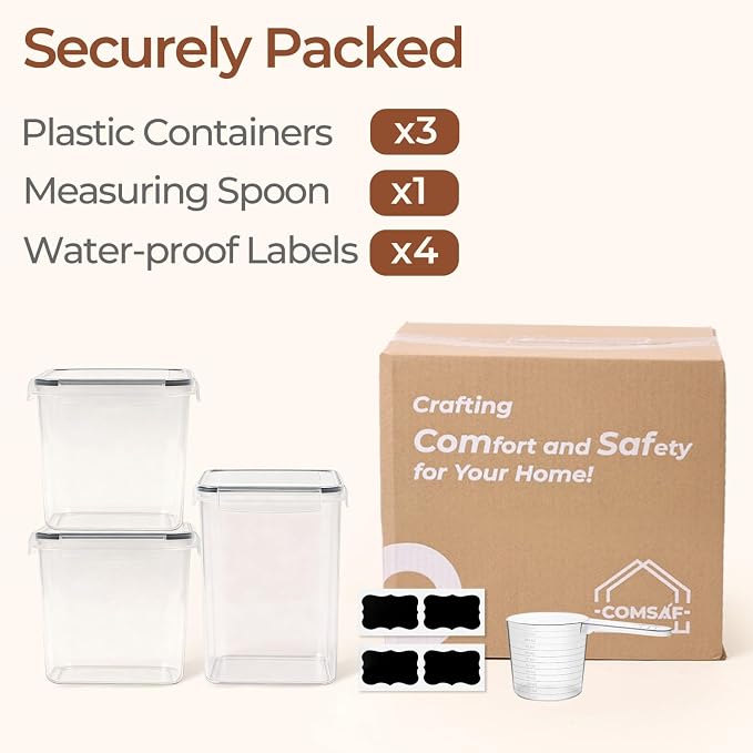 ComSaf Flour Sugar Storage Containers Set of 3, Large Airtight Food Storage - Image 9