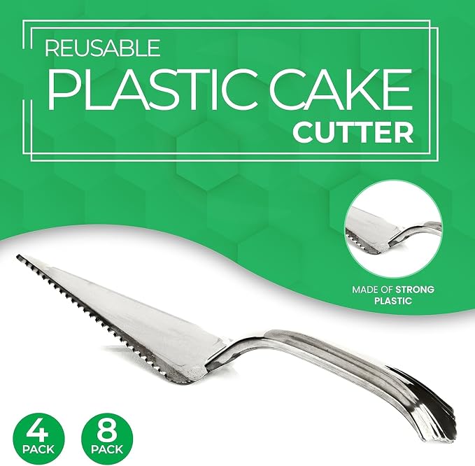 PARTY BARGAINS Silver Plastic Cake Cutter, 10 Inch Classic Disposable Cake - Image 3