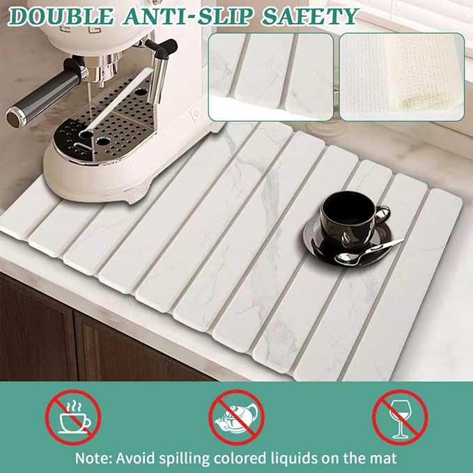 Stone Dish Drying Mat for Kitchen Counter, Absorbent Diatomaceous Earth Bath - Image 3