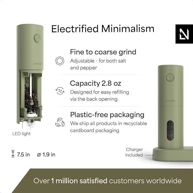 LARS NYSØM Electric Salt and Pepper Grinder Set, USB Rechargeable, Automatic - Image 4