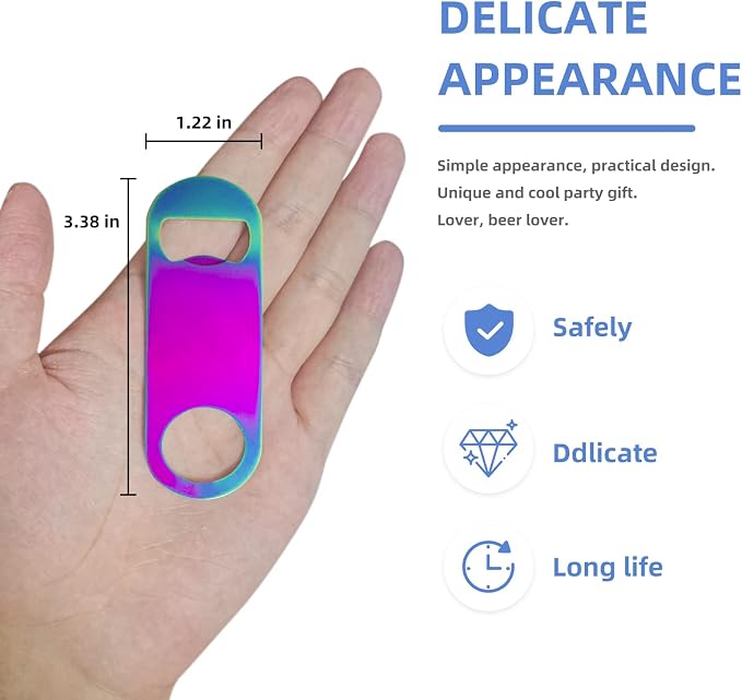 Rainbow Color Stainless Steel Flat Bottle Opener, Sturdy and Durable 2 Pcs to - Image 2