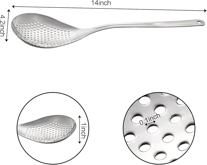 2 Pack Skimmer Slotted Spoon, 13.6 Inch Large Stainless Steel Skimmer Ladle - Image 3