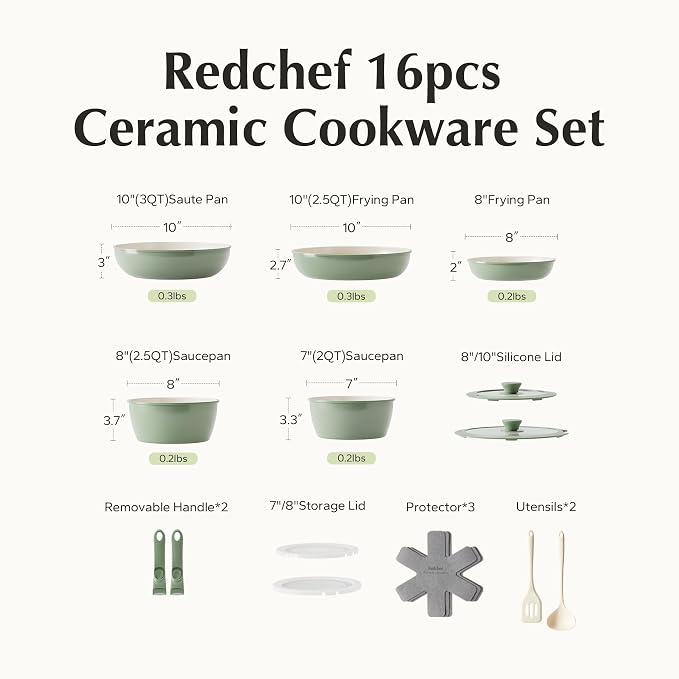 Redchef Ceramic Nonstick Pans and Pots Set, Ceramic Cookware Set - Image 8